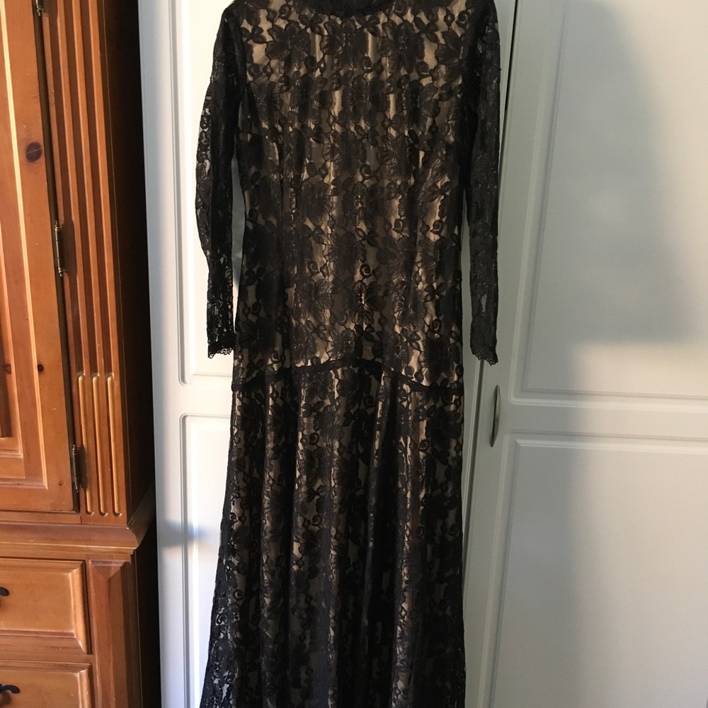 Black Lace Maxi Dress - Nude lining in Bodice